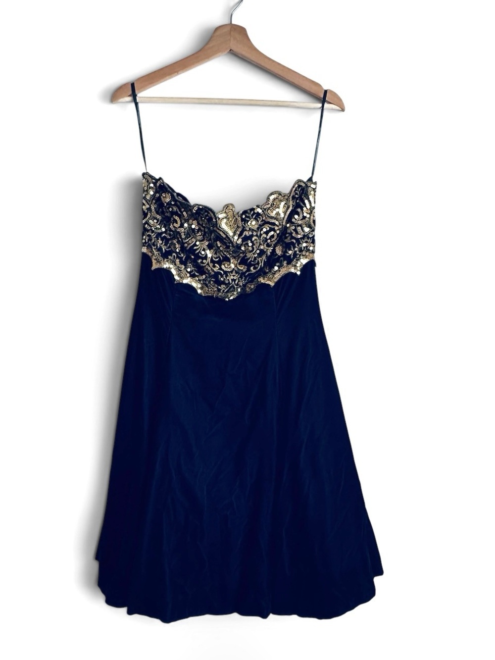 Gunne Sax Jessica McClintock Blue Strapless Dress Gold Embellished Bodice 13/14